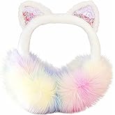 Cydiwn Cute Cat Earmuffs for Girls Sequin Shinny Ear Warmers Soft Plush Winter Earmuff Covers for Outdoor Winter