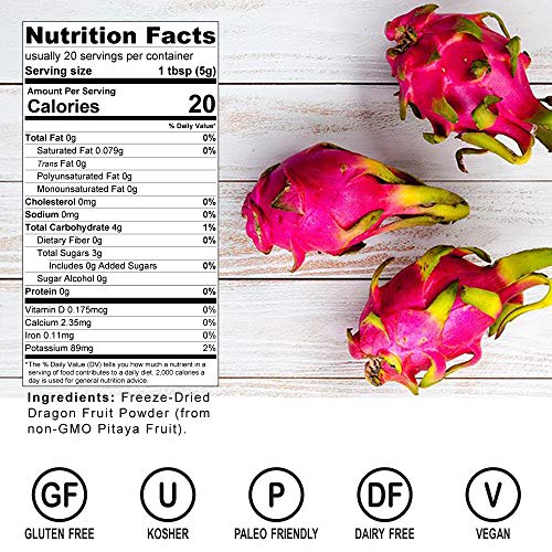 Smart Dragon 100 Dragon Fruit Powder (100g / 3.5oz) Freeze Dried