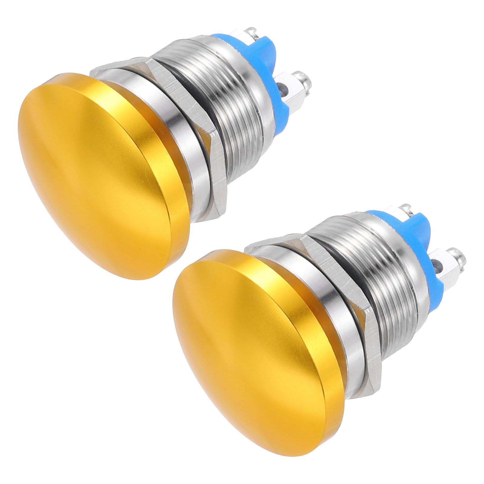 METALLIXITY 2PCS 5A 19MM 3/4" Momentary Mushroom Head Push Button Switch 12V 24V 120V 250V AC Gold 1NO Waterproof IP65 SPST Domed Round 2 Screw Foot Button
