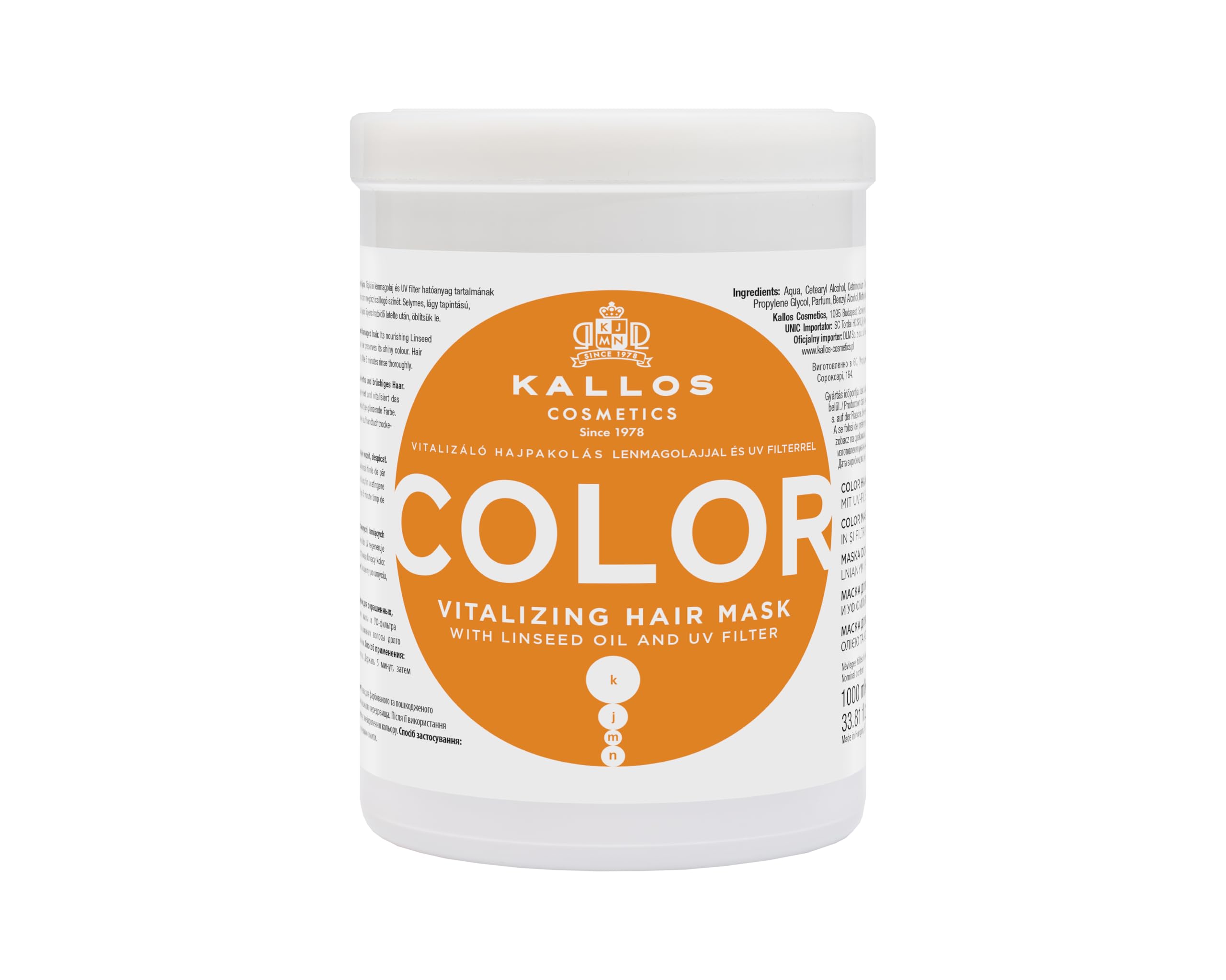 Kallos KJMN Color Vitalizing Hair Mask with linseed oil and UV filter for color treated and damaged hair 1000 ml - 33,81 Fl Oz