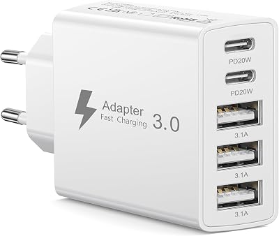 Carregador USB C 50W, 5 portas, carregador USBC, carregador USB múltiplo