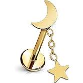 Cords Club Hang the Moon Flat Back Stud – ASTM-F136 Implant Grade Titanium - Push Pin Design for Sensitive Ears – Available in 18K PVD Gold Plated & Titanium Silver (Single Earring)