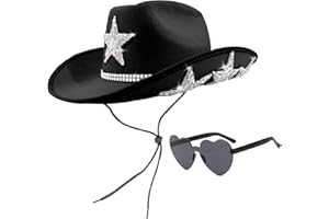 YBHOMINE White Cowgirl Hat with Heart Sunglasses - Cowboy Hat with Glitter Star Fits Women for Bachelorette Themed Party