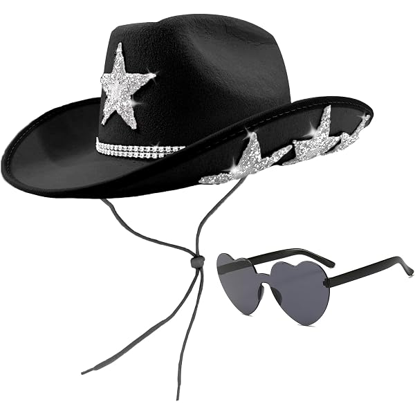 JICASTO Cowboy Hats with 6 Sequins Stars & Tiara Belt for 