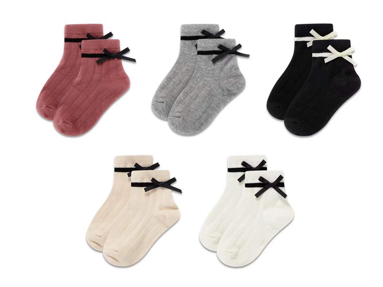 Photo 1 of Gwenvenni Toddler Girls Socks Big Little Kids Cotton Bow Socks Low Cut 5 Pairs, 3-5T