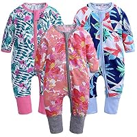 Kids Tales 3 Pack Baby Girls Footies Pajama Sleeper Cotton Graphic Zipper Romper
