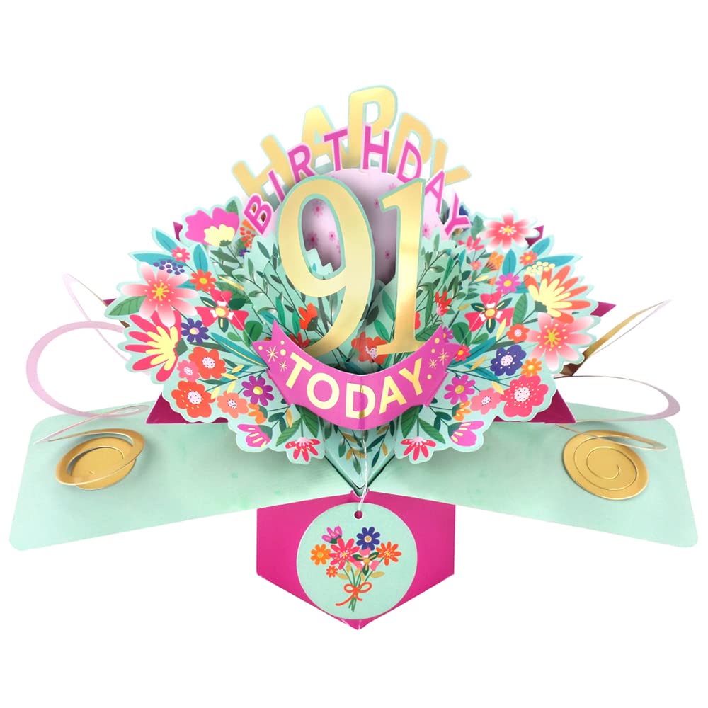 Happy 91st Birthday 91 Today Pop-Up Greeting Card Love Kate's Pop Up Cards Her POP215MC91