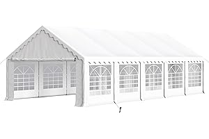 PHI VILLA 32'x16' Outdoor Heavy Duty Party Tent Large Commercial Canopy Wedding Event Shelter Carport with Removable Sidewalls & 4 Storage Bags for Patio Outdoor Garden Events, White