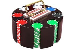 COMFECTO Poker Set, 200pcs 11.5gr Hefty Casino Chip Set with Solid Wooden Rotating Carousel Case and 2 Decks of Game Play Cards Kit for Beginners Casual and Professional Holdem Blackjack Poker Players