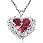 AINFQY Angel Wings Necklace for Women 925 Sterling Silver Birthstone Guardian Necklace Jewelry Angel Wings Moonstone, Crystal Pendant Jewelry Gifts