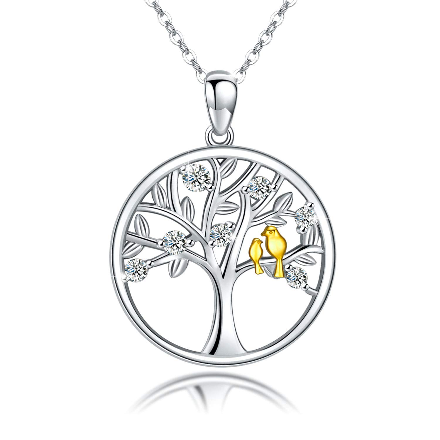 TANGPOET Tree of Life Necklace 925 Sterling Silver Tree of Life Pendant with Bird Valentines Day Jewellery Gifts for Women Family Friends