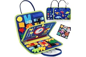 LOOPYAURA Tibatoes Montessori Busy Board, Tibatoes Montessori Play Board Busy Book for Long Car Rides and Summer Trips Boys Girls (Blue)