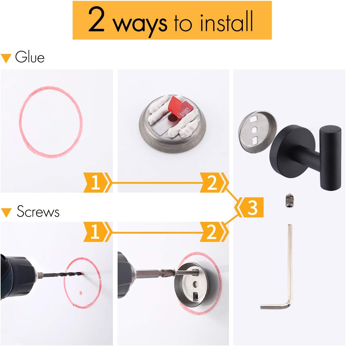 KES Bathroom Towel Hook No Drill Robe Hook Shower Kitchen Wall Hanging Hooks Wall Mount SUS 304 Stainless Steel Matt Black, A2164DG-BK - - 