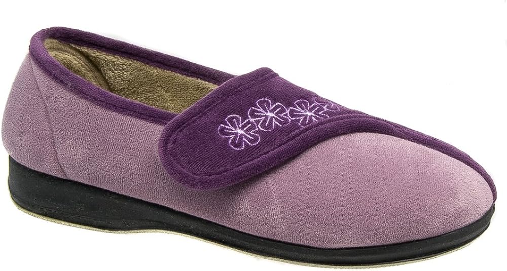 Womens Wide Fit Slippers / Purple Velcro Sleepers Sizes 3 to 8 (4