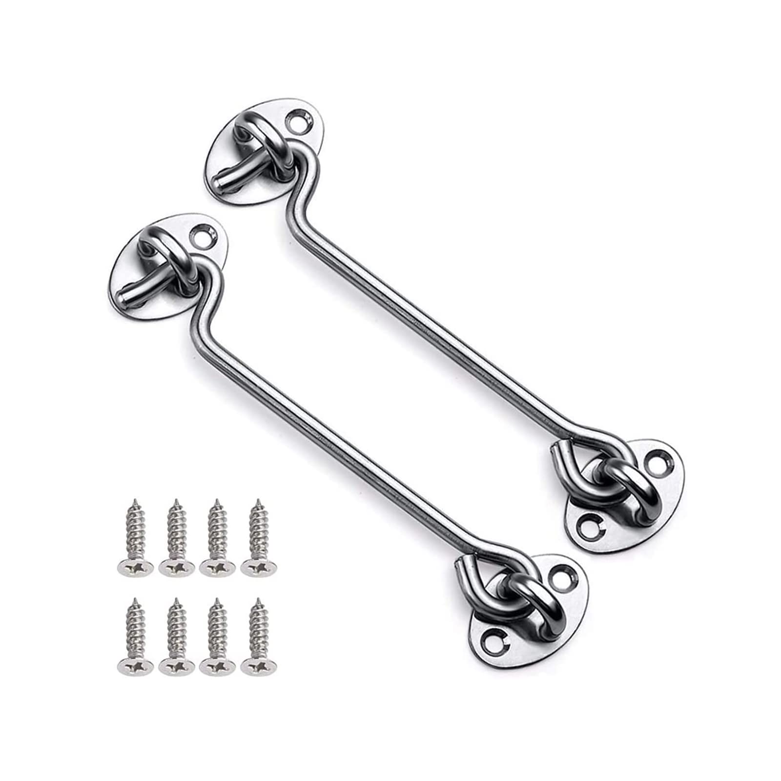 2Pcs Cabin Door Hook Eye Latch Lock Shed Gate Catch Silent Holder Stainless Steel 8"/200mm