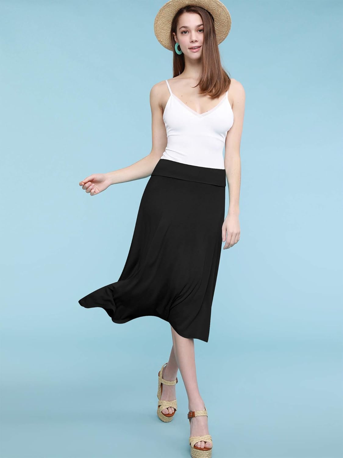 Lock and Love Women's Solid Ombre Lightweight Flare Midi Pull On Closure Skirt S-XXXL Plus Size at  Women’s Clothing store
