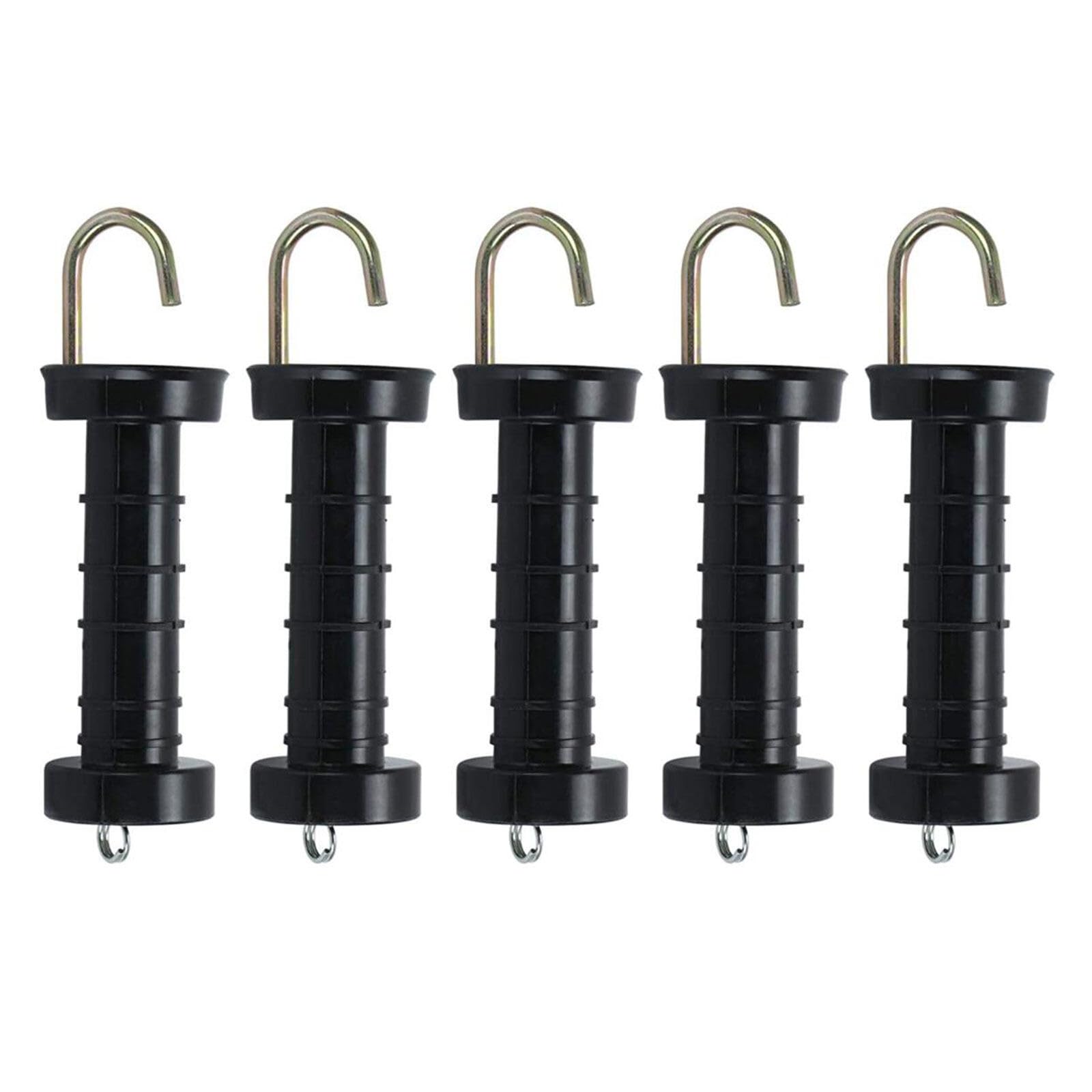 5 Pack Electric Fence Handles, Fence Gate Handle, Spring Gate Handle Insulators, Ranch Fence Accessories, Heavy Duty Insulated Gate Handle Grip Bar with Spring Tension Limiter for Fencing, Black