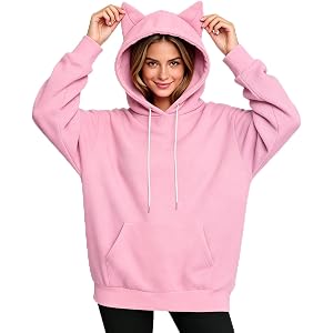 ASUIU Women's Polar Fleece Cat Ear Hooded Sweatshirt Pullover with Pocket Cute Outerwear
