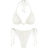 ZAFUL Textured Halter Bikini for Women 2 Piece Triangle Bikini Sets Sexy High Cut Bathing Suit Side Tie Swimsuits
