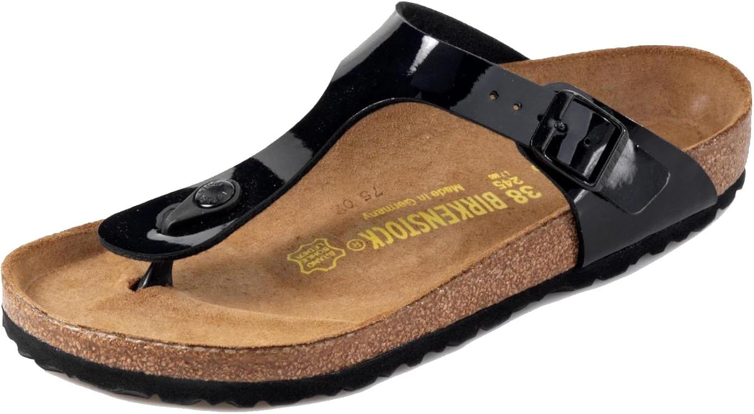 Amazon.com | Birkenstock Women's Gizeh T-Strap Sandals, Birko-Flor, Black Lacquer, 6-6.5 US 