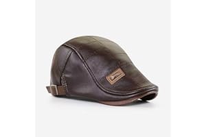 Men's Trendy Leather Beret, Adjustable Ivy Flat Cap Newsboy Hat Gatsby Driving Cabbie Beret Fishing Hat for Men Brown
