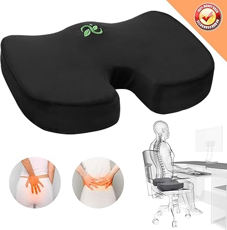 Amazon シートクッション オフィスチェア 尾てい骨 快適 プレミアム 尾てい骨 カーシートクッション Coxxyx 整形外科用低反発素材 滑り止め 腰 坐骨神経痛 尾骨痛 圧力緩和 ブラック 座ぶとん 背あて 文房具 オフィス用品