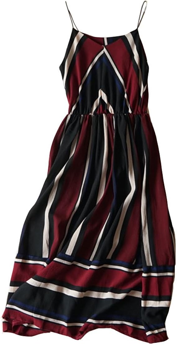 Amazon 輝姫 ワンピース レディース 縞模様 吊り紐 気品 上品 セクシー 中長款 旅行用 ワンピース チュニック 通販