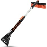 SEAAES Ice Scraper with Snow Brush, Snow Removal for Car Windshield | Extendable Snow Brush, Foam Grip, No-Scratch Bristles, Snow Scraper for Truck, SUV, Vehicle Windows (Orange)