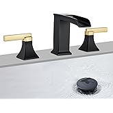Black and Gold Bathroom Faucet 3 Hole, Sanliv Waterfall Bathroom Faucet, 8 Inch Widespread Bathroom Sink Faucet, Modern Two Handle Vanity Faucets with Pop Up Drain Black and Gold
