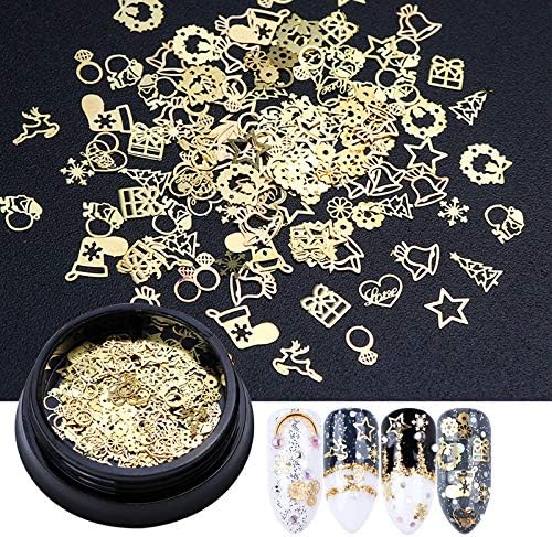 1 Bottle 3D Gold Metal Slices Nail Art Decoration Christmas Snowflake Star Mixed Design Hollow Tiny Slice Nail