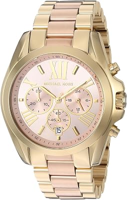 Relógio feminino michael kors bradshaw, movimento cronógrafo de quartzo, caixa de aço inoxidável de dois tons de 43 mm com pulseira de aço inoxidável, mk6359