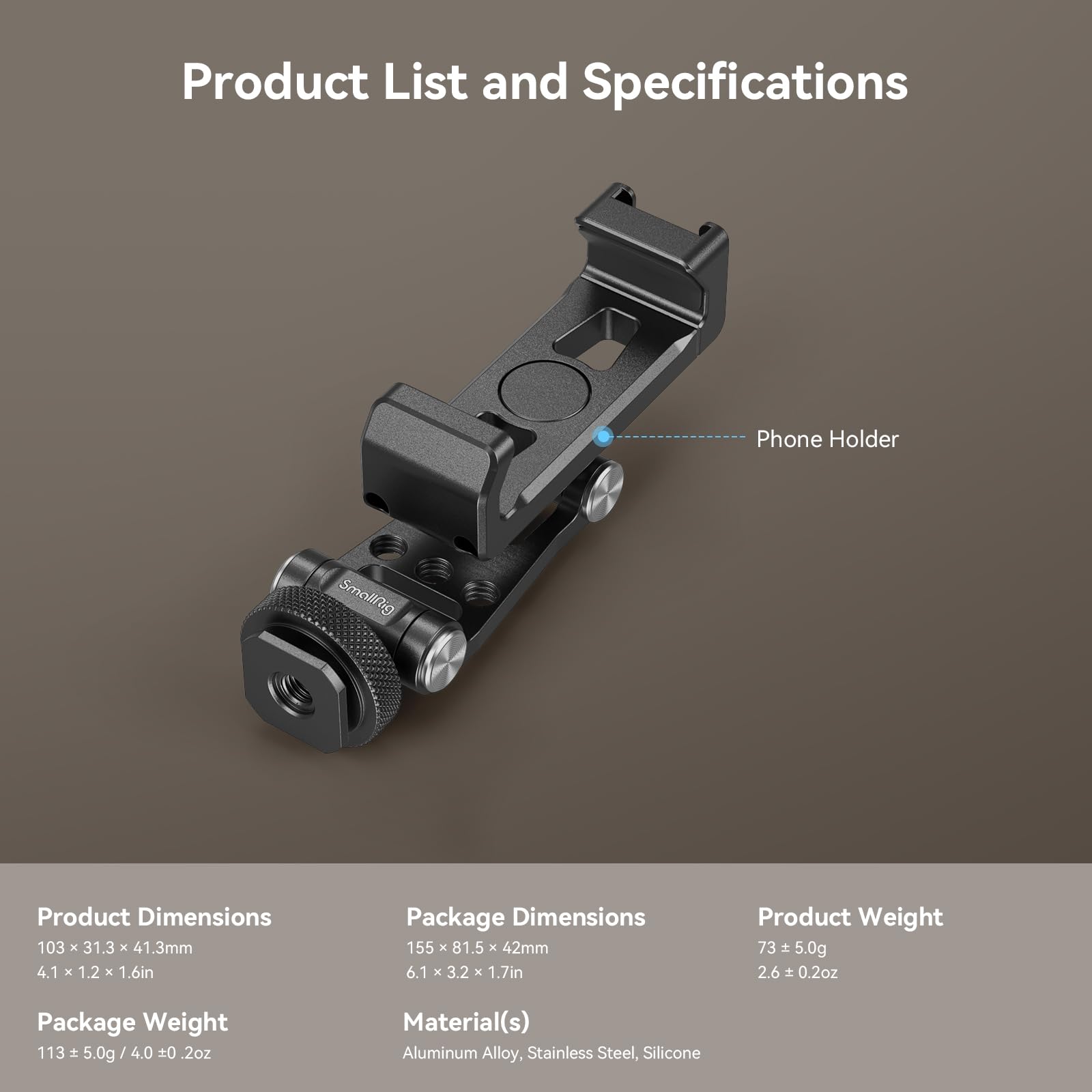 SMALLRIG Universal Metal Phone Support with Cold Shoe Mount, Smartphone Holder Adapter Support Free Adjustment Joints, Phone Tripod Mount for iPhone 17 16 15 14, for Samsung Galaxy etc. - 4382