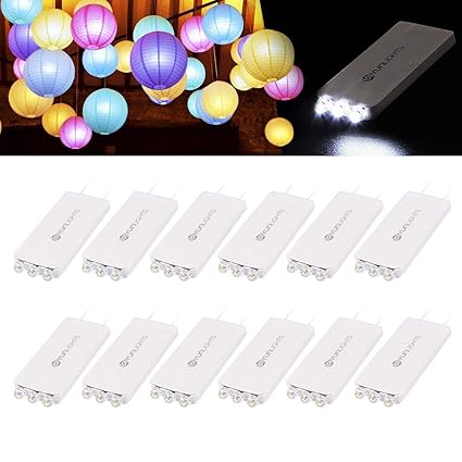 YUNLIGHTS 12Pack Weiß LED Luftballons Lichter mit 3 LEDs für Papierlaternen-Ballons Geburtstag Happy Birthday Hochzeitsdekora