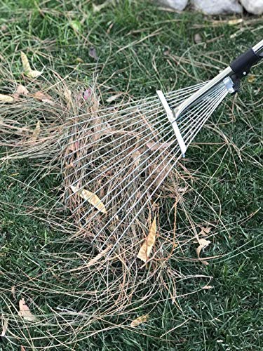 Old Tjikko Garden Leaf Rake,Grass Rake for Lawn,Adjustable Lawn Grass Rake for Grass Cleaning Fallen Leaves Weeds,34 to 63-Inch Adjustable Gardening Tools(Stainless Steel)