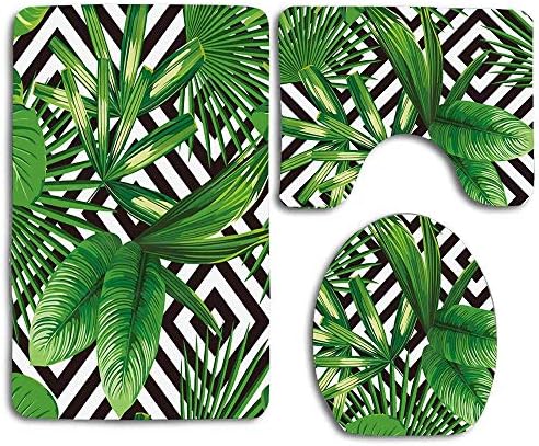 YGUII Leaf Tropical Green Leaf Palm Leave Jungle 3pcs Set Rugs Skidproof Toilet Seat Cover Bath Mat Lid Cover Cushions Pads