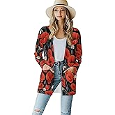 Gekhuqory Colorful Floral Print Women Cardigan Long Sleeves Open Front Fall Dusters Cardigan Sweaters Classic