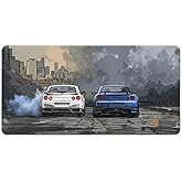 R34 Japan Street City Anime JDM Sport Car Large Mouse Pad Gaming Desk Mat Keyboard Computer Pad Non-Slip Rubber Mouse Mat for Home Office 30x60cm