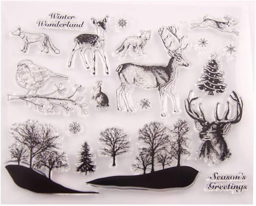 arriettycraft Merry Christmas Winter Wonderland Deer Elk Bird Snowflakes Clear Stamps for Cards Making Decoration and Scrapbooking Rubber Stamps for Craft-A1190