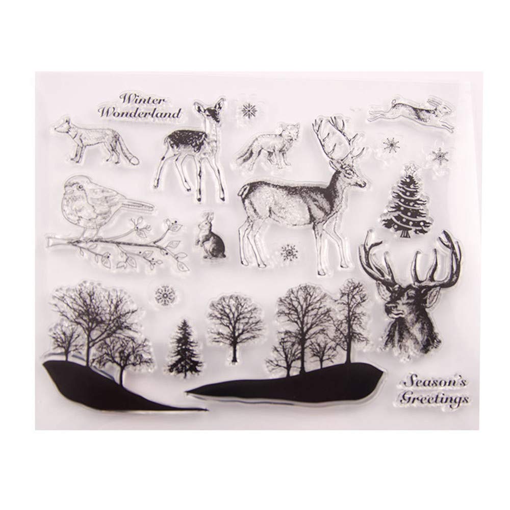 arriettycraft Merry Christmas Winter Wonderland Deer Elk Bird Snowflakes Clear Stamps for Cards Making Decoration and Scrapbooking Rubber Stamps for Craft-A1190