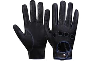 Mens Touchscreen Unlined Leather Driving Gloves,Black/Blue,L