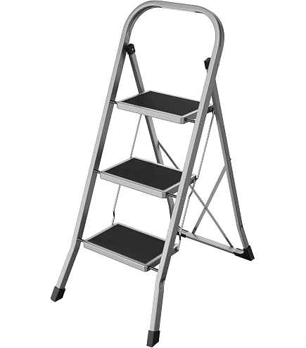 Makamsui 3-Step Folding Ladder – Step Stool With Wide Anti-Slip Pedal, 330 Lbs Capacity, Collapsible Iron Frame – For Home, RV, Or Outdoor Work – Black, 35.4" X 14.96" X 20.47"