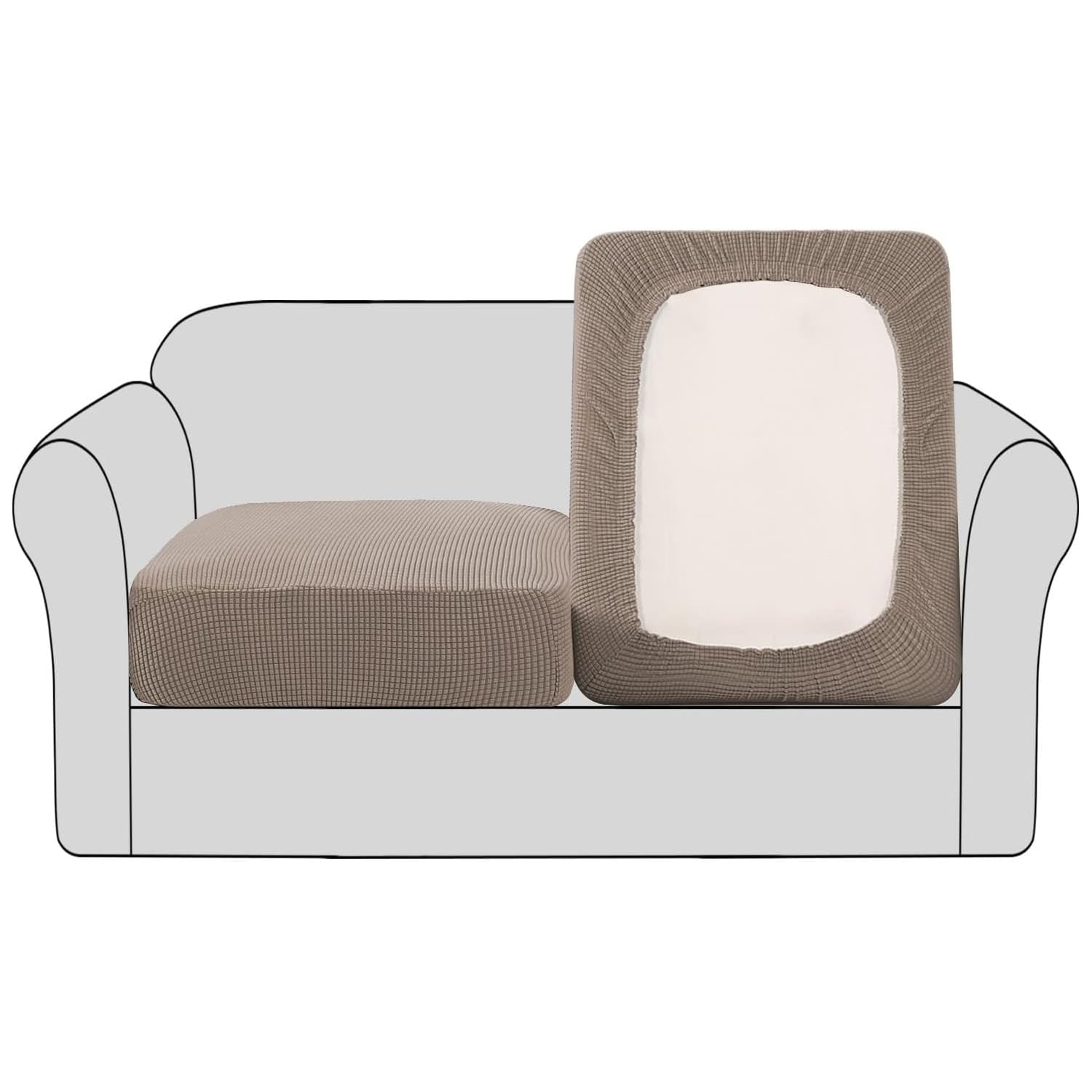 BellaHills Stretch Sofa Seat Cushion Cover Sofa Couch Cushion Furniture Protector Sofa Slipcover with Elastic Bottom Spandex Jacquard Fabric Small Checks(2 Pieces, Taupe)