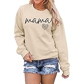 LEEDYA Women Long Sleeve Mama Sweatshirts Round Neck Pullover Loose Lightweight Blouse Tops