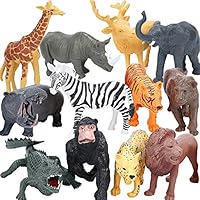 BOLMAZ Safari Zoo Animal Figurines Toys, 24PCS Plastic Jungle Animals Figures, Jumbo Forest Wild Animal Playset with Elephant, Giraffe, Lion for Baby Kids Toddlers Cupcake Topper Birthday Set