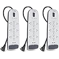 Belkin 12-Outlet USB Power Strip Surge Protector, Flat Plug, 6ft Cord (3,996 Joules), White - Pack of 3