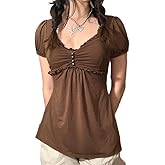 Babydoll Tops for Women Y2k Short Sleeve T-Shirt Slim Fit Cute Fairy Grunge Tees Top Vintage Aesthetic Goth Clothing