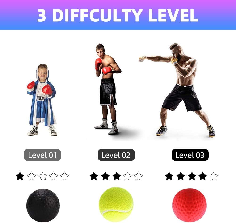 Boxing Reflex Ball - Boxing Training Ball 3 Difficulty Level Boxing Ball with Headband, Suit for Reaction, Agility, Punching Speed, Fight Skill and Hand Eye Coordination Training : Sports & Outdoors