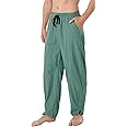 perdontoo Men's Linen Cotton Loose Fit Casual Lightweight Elastic Waist Summer Beach Pants