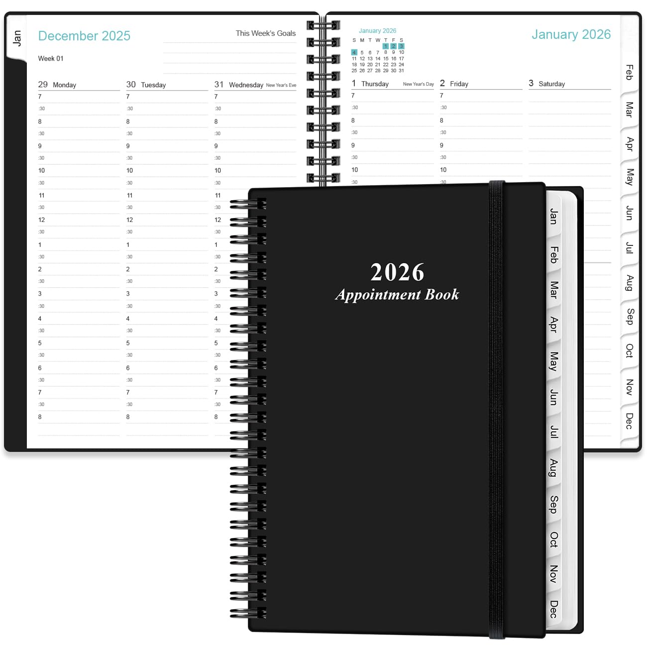 2026 Appointment Book & Planner - Hourly Planner from January 2026 -December 2026, Weekly Appointment Book 2026 with 30-Minute Interval, 6.4" x 8.5", Black