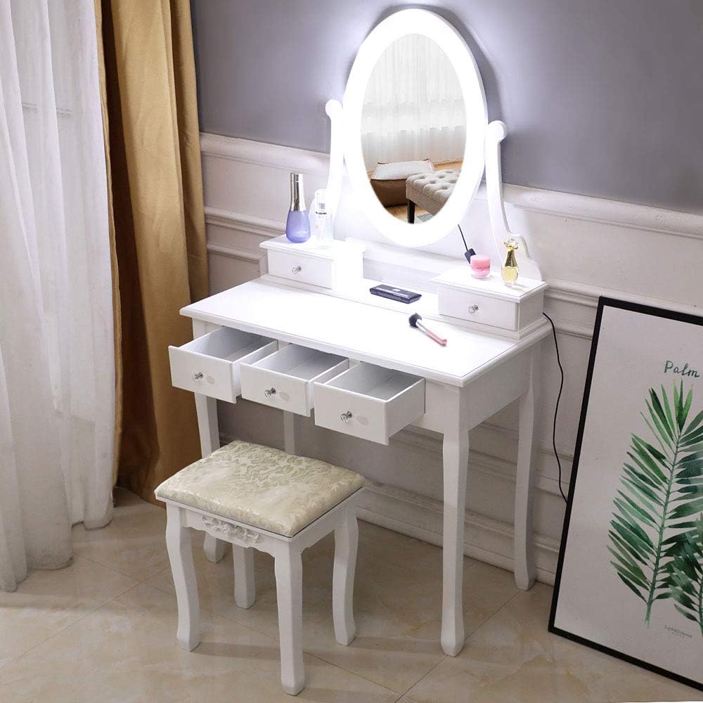small vanity set with lights